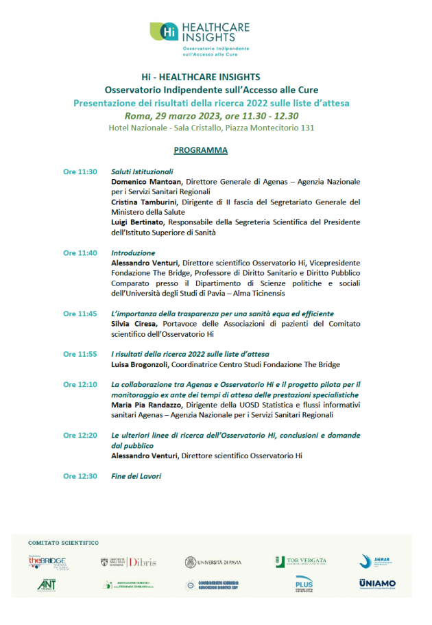 Domani l'Osservatorio Hi di The Bridge presenta Report 2022 sulle liste d’attesa