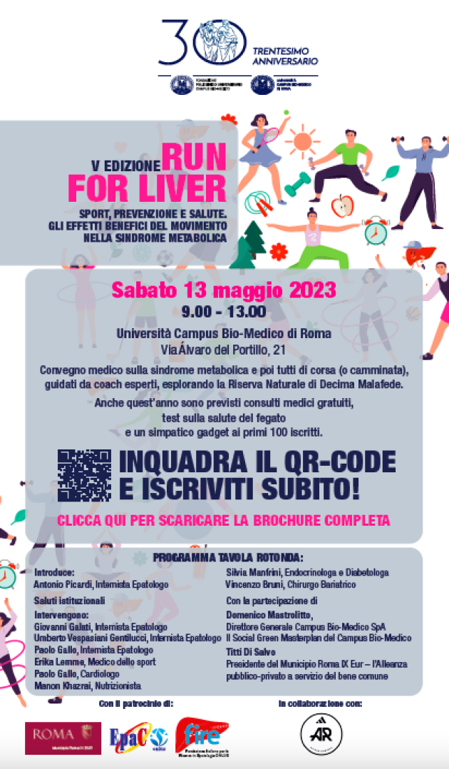 V edizione "Run for Liver: Sport, prevenzione e salute. Gli effetti benefici del movimento nella sindrome metabolica”