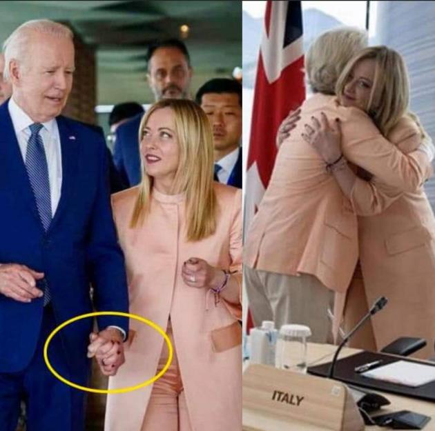 Biden tiene per mano la Meloni, una scena ridicola 