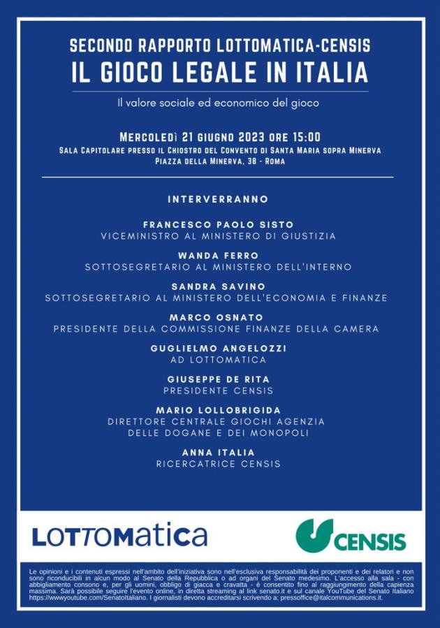 Presentazione del secondo Rapporto Lottomatica-Censis sul Gioco Legale in Italia