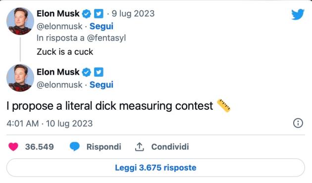 "Zuck è un cornuto": Elon Musk si scatena su Twitter contro Mark dopo che Threads raggiunge 100mln di iscritti