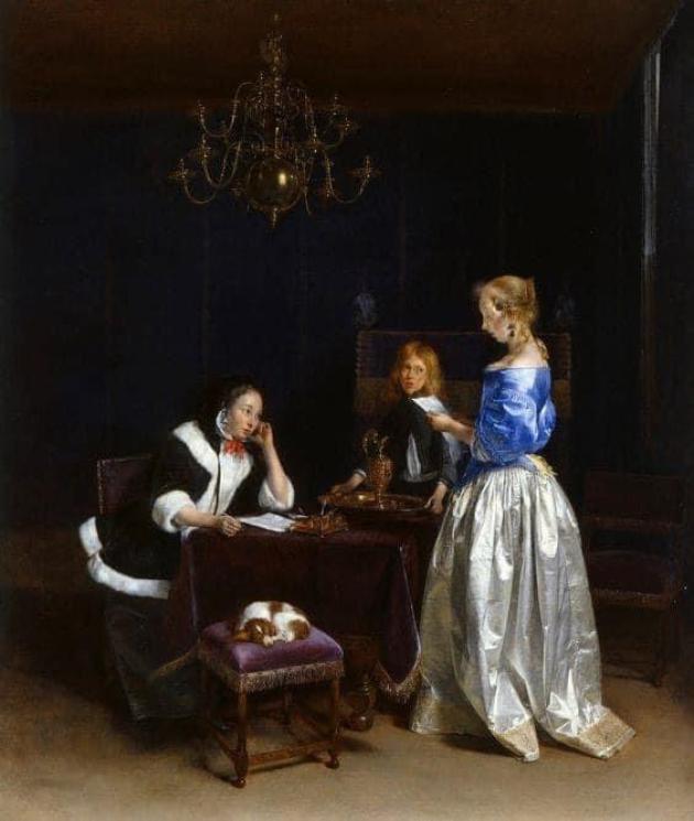 “Donna che legge una lettera” del maestro olandese Gerard ter Borch, dalla collezione dei reali britannici