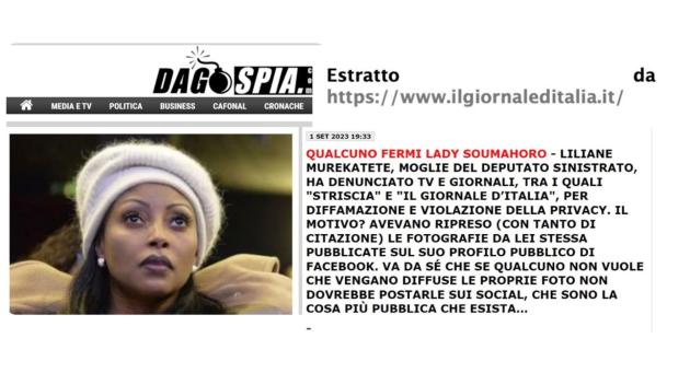 Murekatete denuncia per diffamazione tv e giornali, la storia del GdI in apertura su Dagospia: "Qualcuno fermi Lady Soumahoro"