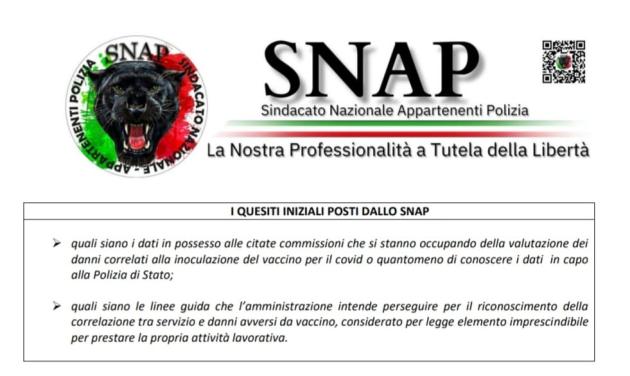 Obbligo vaccinale e diritto al lavoro, Snap diffida di nuovo il ministero degli interni: chiesti i dati sui danni da vaccino Covid ai poliziotti