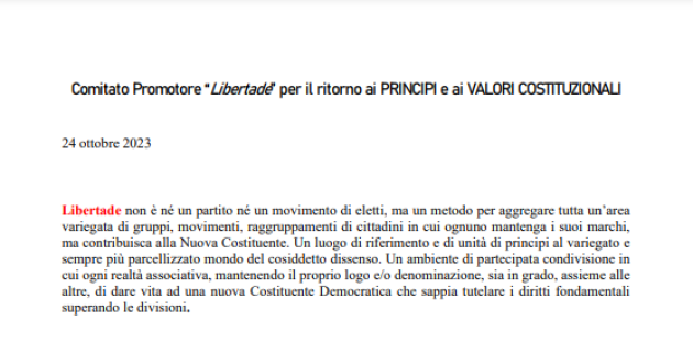 Alessandro Meluzzi fonda il comitato Libertade: "Né un partito né un movimento, ma un metodo per il ritorno ai PRINCIPI e ai VALORI COSTITUZIONALI"