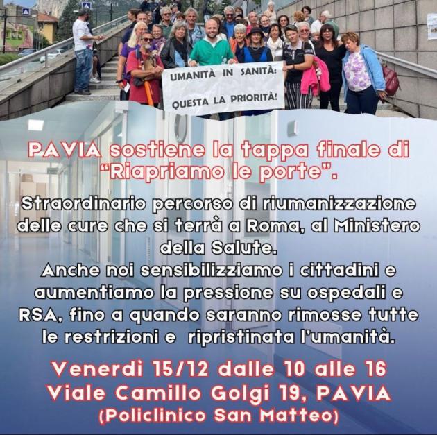 Pavia, presidio di Insieme liberi il 15 dicembre 2023 davanti il Policlinico S. Matteo, oggetto: la sanità in tempo di Covid