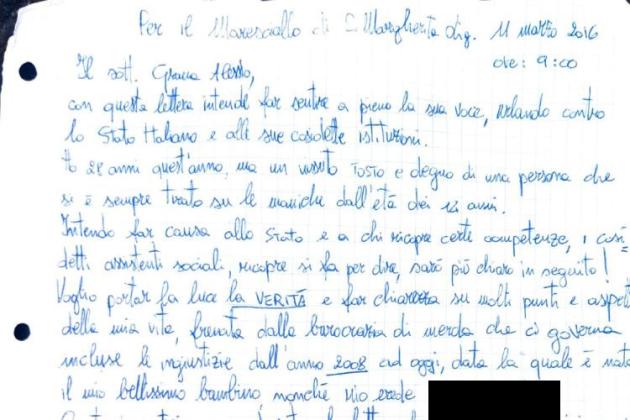 Alessio Grana e la lettera al maresciallo dei Carabinieri del 2016: il figlio  di 8 anni in comunità e visto di nascosto, i problemi con gli assistenti sociali e la perdita della patria  potestà - ESC