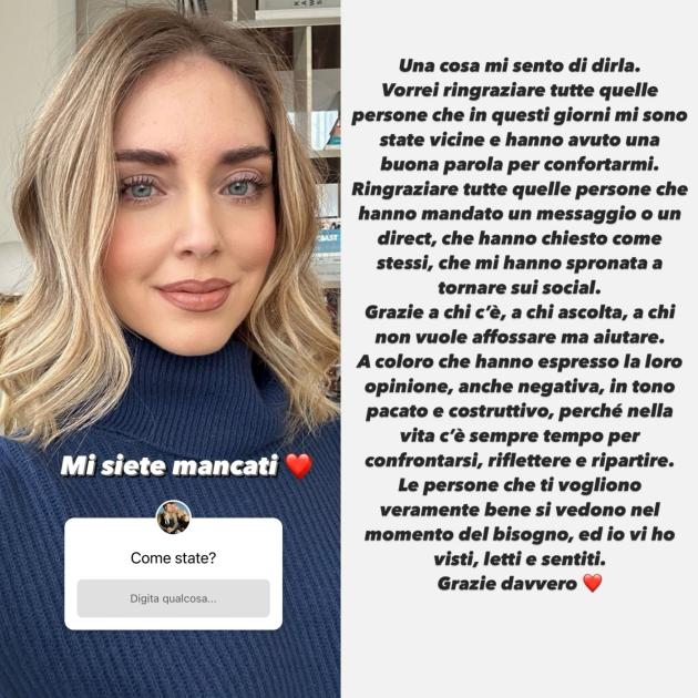 Chiara Ferragni torna su Instagram: "Mi siete mancati", ma il web non dimentica: "Adesso è lei la vittima? Ci manipolerà di nuovo"