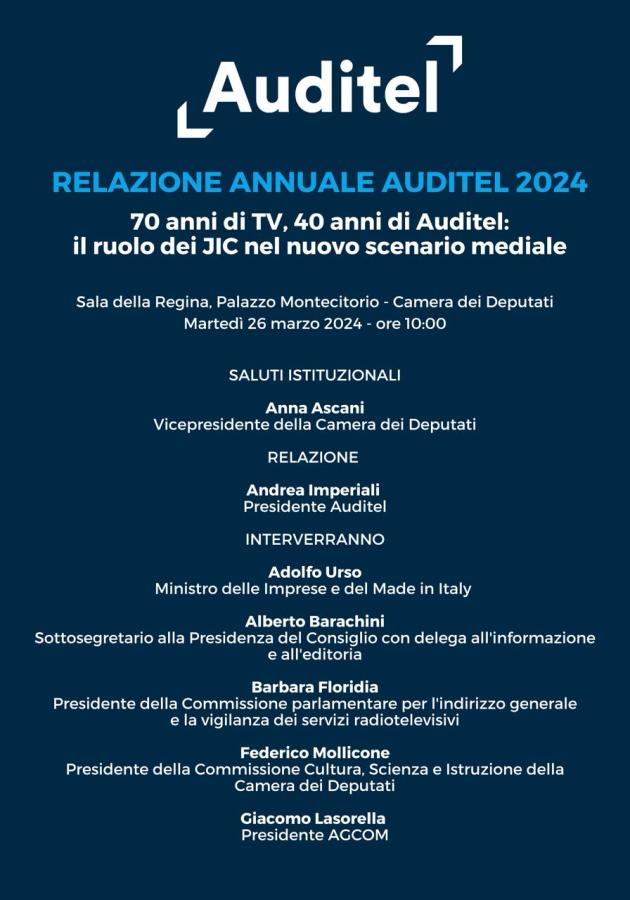 Relazione Annuale Auditel 2024. “70 anni di TV, 40 anni di Auditel: il ruolo dei JIC nel nuovo scenario mediale”