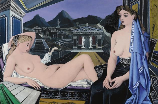 La spettacolare “Les Cariatides” del pittore belga Paul Delvaux, una tra le composizioni più celebri e conosciute della sua opera