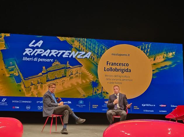 A Bari La Ripartenza 24. Lollobrigida, Ministro dell'Agricoltura, della Sovranità Alimentare e delle Foreste: “Italia Paese della qualità”