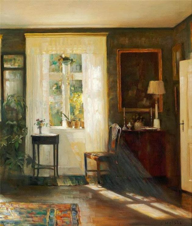 “Stanza da lettura illuminata dal sole”, quasi un manifesto per il pittore danese Carl Holsøe