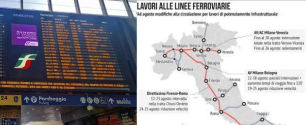 Disagi treni Trenitalia AV Alta Velocità Frecce Frecciarossa Italo tratte riprogrammate potenziamento linee disagi disservizi agosto
