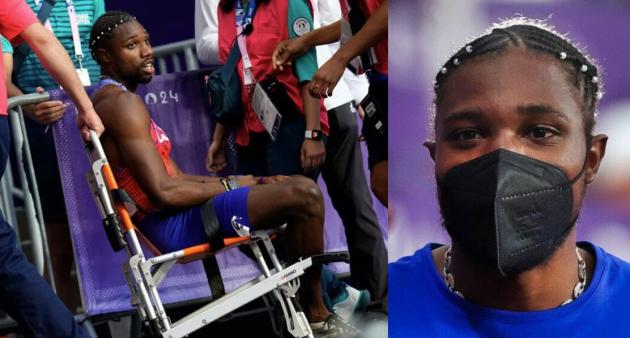 giochi 200 metri noah lyles covid maschera infezione sedia rotelle medici personale medico soccorso collassato malore accasciato gara olimpiadi Parigi 2024 atletica leggera