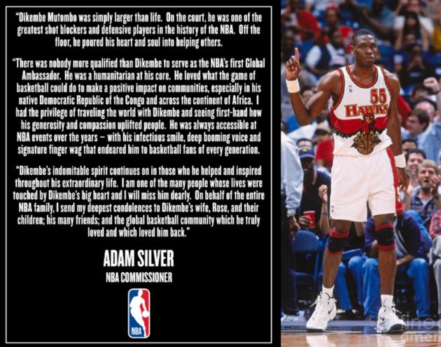 Addio Dikembe Mutombo morto tumore cervello turbocancro 58 anni cestista giocatore 4 volte difensore anno NBA Hall of Fame USA