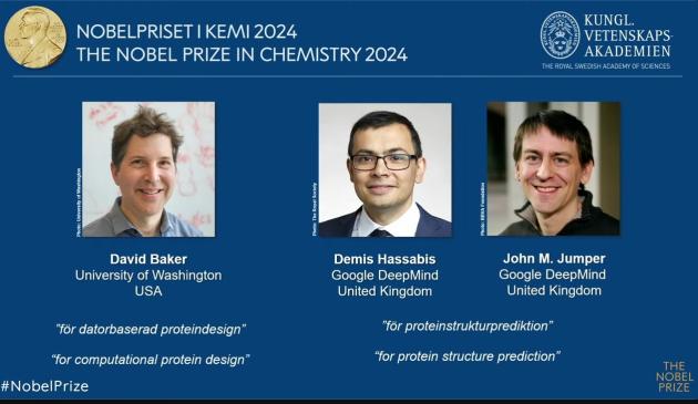 Nobel chimica 2024 a David Baker, Demis Hassabis e John Jumper, usata l’IA per scoprire forme di proteine esistenti e disegnarne di nuove