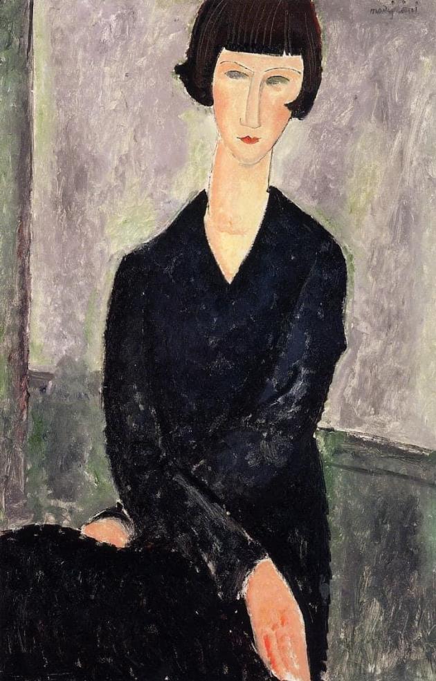 "Il vestito nero" dalla produzione parigina di Amedeo Modigliani del 1918 con stile neo-manierista