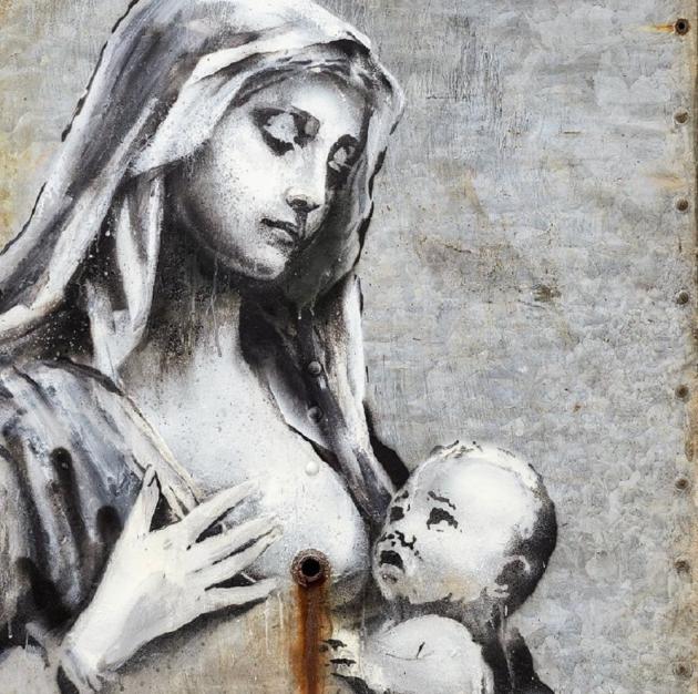 Bansky è tornato e svela su Instagram una nuova opera della Madonna con bambino sofferenti