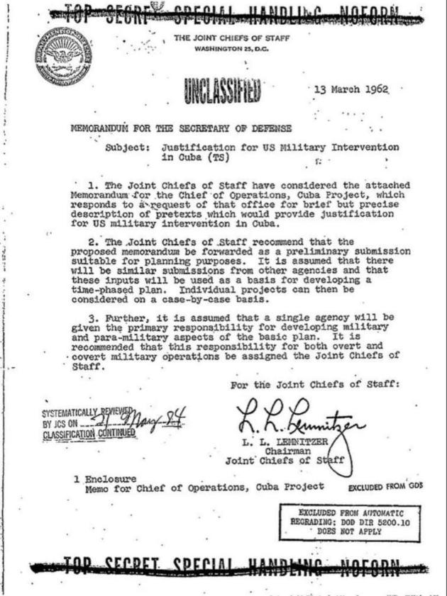Il piano segreto dell'operazione Northwoods, il progetto Usa di uccidere i propri soldati per giustificare la guerra contro Cuba - DOCUMENTO