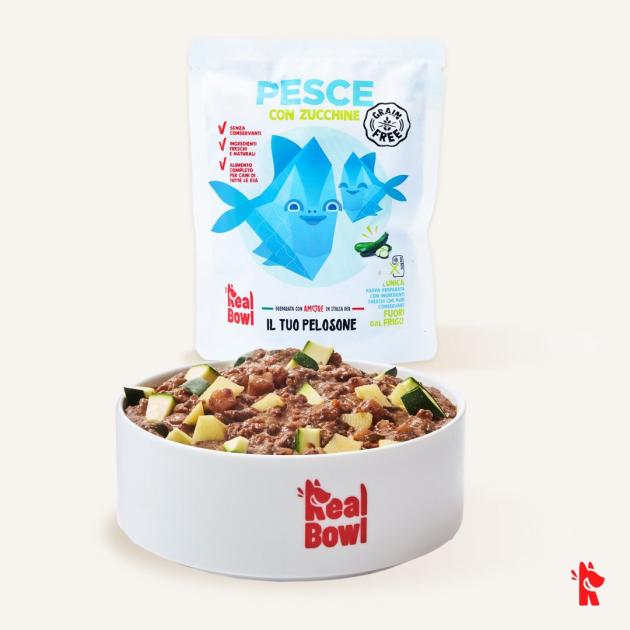 Real Bowl, ricetta Sardina e Zucchina, un'alimentazione sana e naturale che fa bene al cane, con proteine ricche di Omega-3