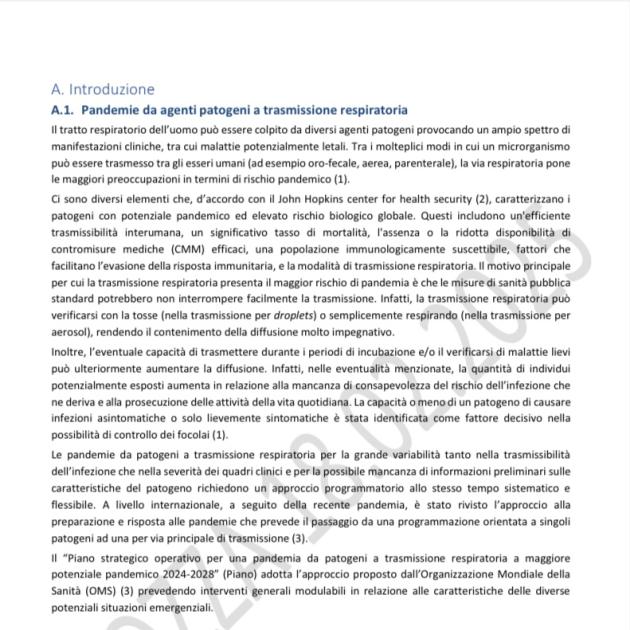 Nuovo Piano pandemico 2025-2029 Ministero della Salute, la BOZZA: “Mai più a misure per decreto come lockdown e obblighi vaccinali, limitano libertà e diritti”