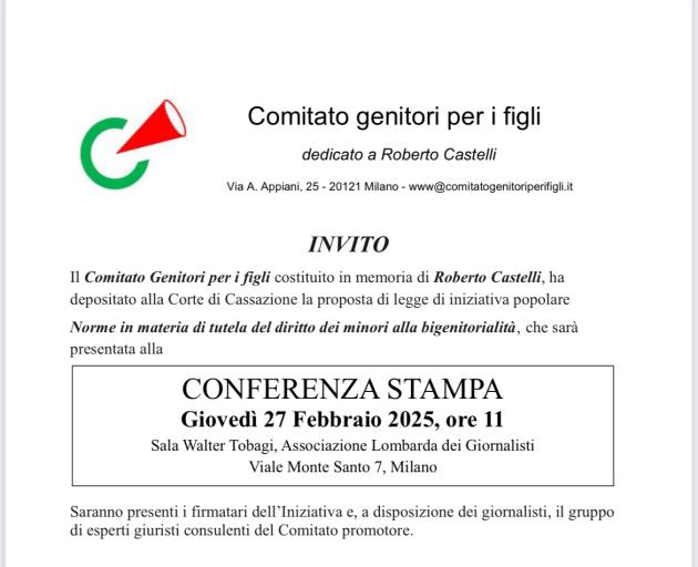 Diritto dei minori alla bigenitorialità, Comitato genitori per i figli deposita proposta di legge per norme in materia di tutela