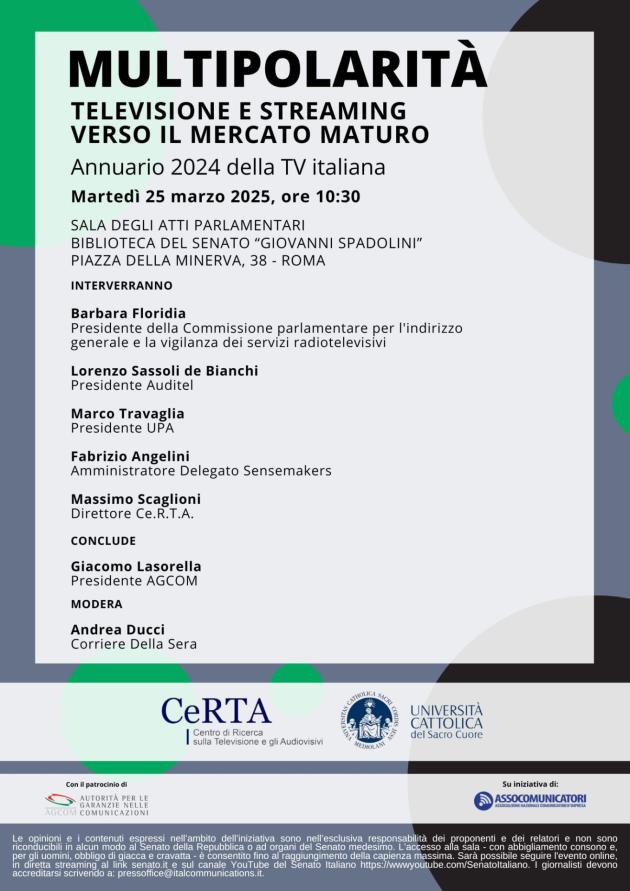 “Multipolarità. Televisione e streaming verso il mercato maturo” Annuario 2024 della TV italiana