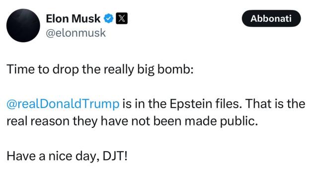 Trump-Musk, è rottura, tycoon: "Stop a contratti governativi di Elon", la replica: "Donald è negli Epstein files, sì ad impeachment", Tesla crolla a Wall Street, -15%
