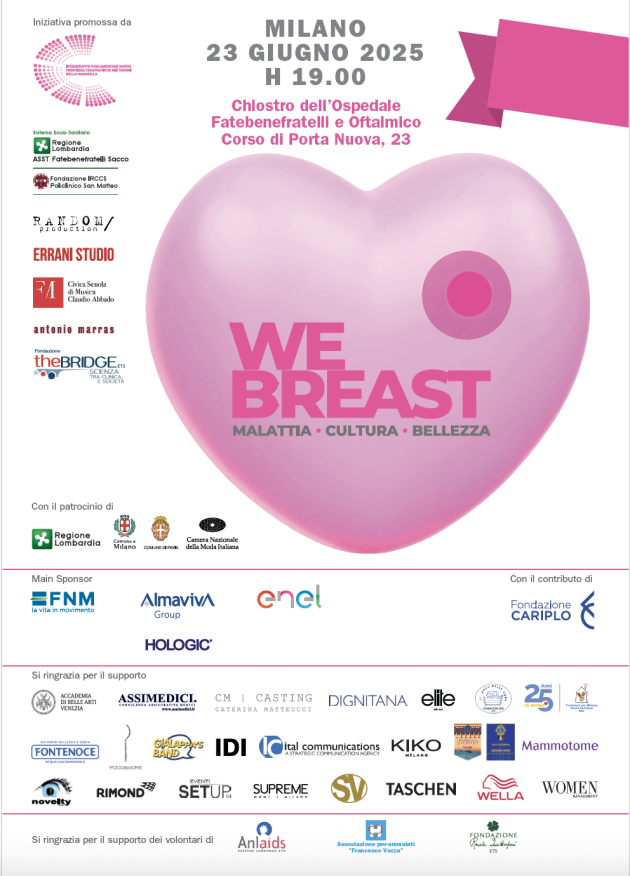 Lunedì 23 giugno a Milano: evento “WeBreast: Malattia – Cultura - Bellezza”, serata esclusiva tra cultura e beneficenza