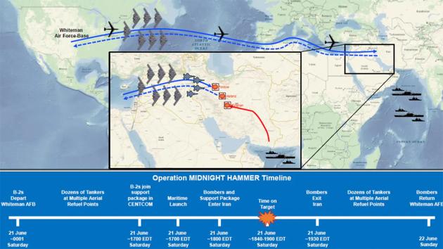 Operazione “Martello di Mezzanotte”, la rotta dei 7 bombardieri americani B-2, il passaggio davanti alla Sicilia prima di colpire l’Iran
