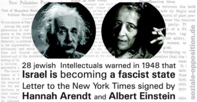 La lettera di Albert Einstein e Hannah Arendt al NYT il 2 dicembre 1948: “Nuovo stato di Israele verso deriva fascista con Partito della Libertà” 