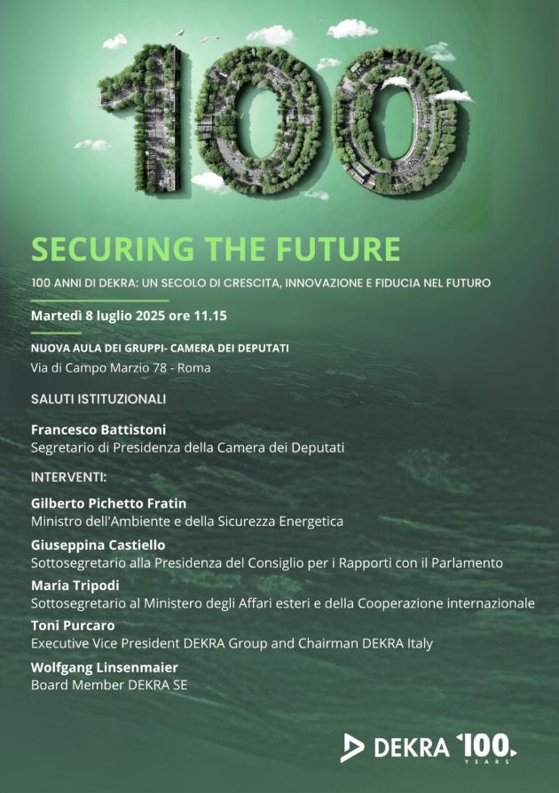 Alla Camera il centenario di DEKRA, "Securing the future, un secolo di crescita, innovazione e fiducia nel futuro"