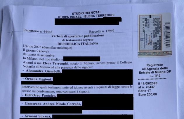 Il testamento originale di Giorgio Armani, dalla proprietà della società ai diritti di voto nella Fondazione, dagli immobili al 15% da vendere a Lvmh, Essilux o l'Oreal - PDF