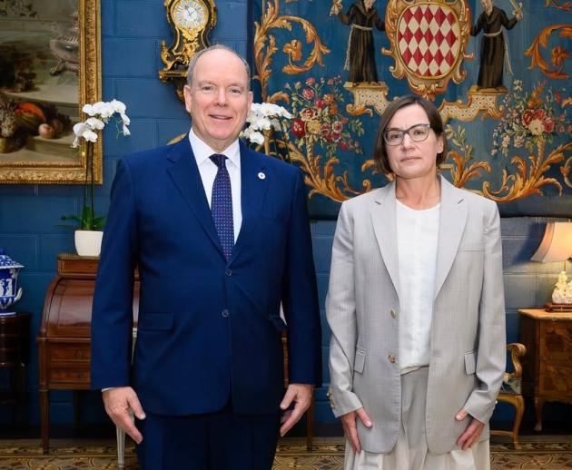 S.A. il principe Alberto Il  e Mirjana Spoljaric, Presidente del Comitato Internazionale della Croce Rossa e della Mezzaluna Rossa (CICR)