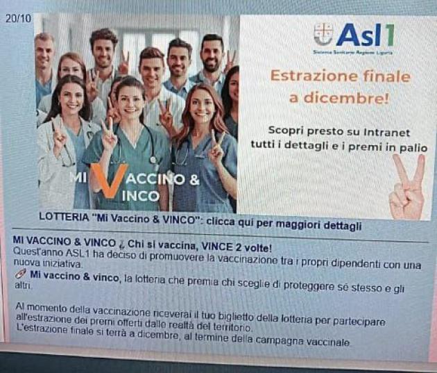 Sanremo, Asl 1 lancia lotteria “mi vaccino e vinco”, per dipendenti, estrazione a dicembre, medici: “Vergogna, commercializzazione del siero”