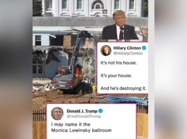 Hilary Clinton contro Trump: "Sta distruggendo la Casa Bianca", tycoon "Darò alla sala da ballo il nome "Monica Lewinsky"" - il POST fake virale