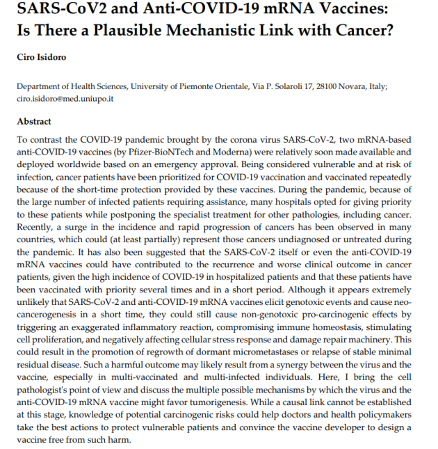 Vaccino Covid a mRNA, "evidenziato possibile legame tra siero Pfizer e Moderna con la nascita di tumori o la ricrescita di essi" - STUDIO