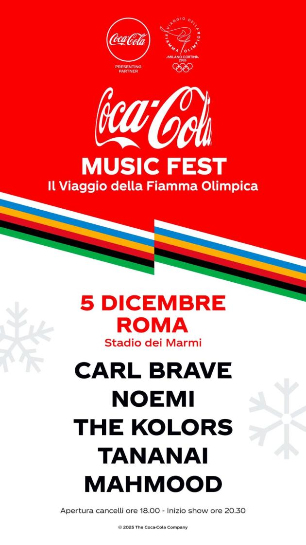 The Coca Cola Music Fest, il grande concerto allo stadio dei Marmi in occasione del viaggio che porterà la Fiamma Olimpica in tutta Italia