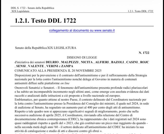 Ddl Delrio per censura dell'informazione, "antisemita chi critica Israele e sionisti",  sospensione di 6 mesi anche ai giornalisti; controllo ad Agcom e comunità ebraiche