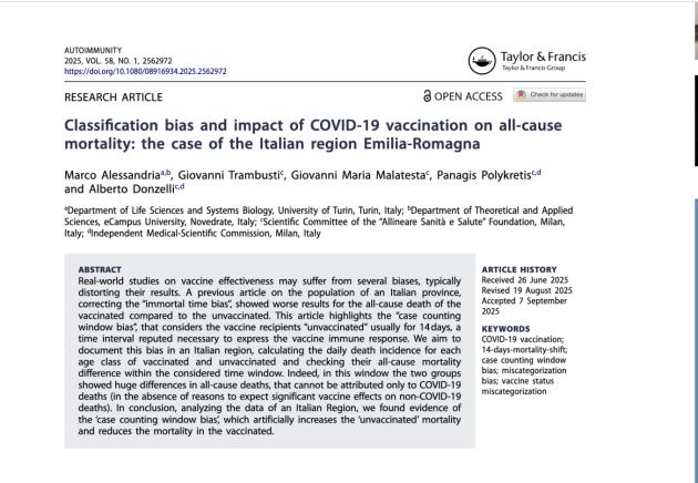 Vaccino Covid, &ldquo;Persone non considerate vaccinate nei primi 14 giorni post inoculazione&rdquo;, in quel periodo massimo picco di mortalit&agrave; - LO STUDIO dell&rsquo;Universit&agrave; di Torino
