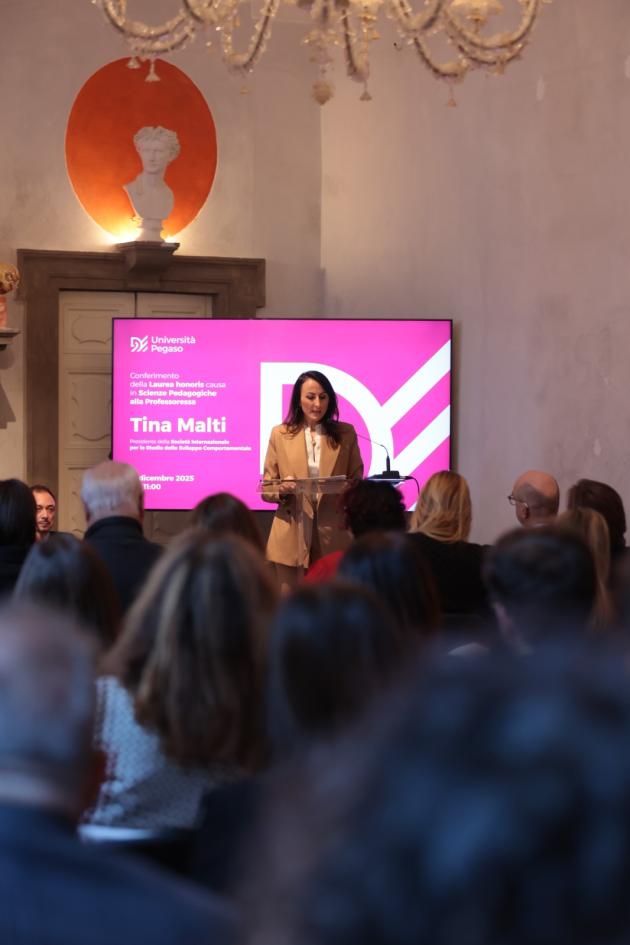Università Pegaso, laurea honoris causa in Scienze Pedagogiche a Tina Malti, psicologa dello sviluppo; la lectio “From Me to We: Transforming Education Through Caring”