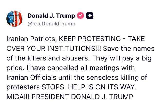 Post Trump su Truth su Iran