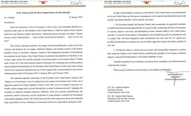 Iran, lettera di Teheran all&rsquo;Onu: &ldquo;Usa e regime Israeliano responsabili di morti civili, modus operandi americano per escalation militare&rdquo;