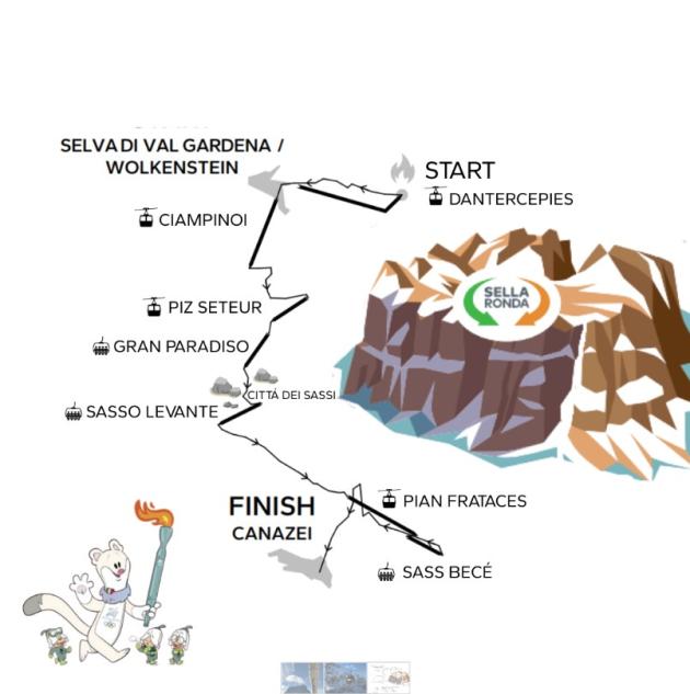 La Fiamma Olimpica arriva nelle Dolomiti e attraversa Val Gardena e Val di Fassa con 100 tedofori per la 52&deg;tappa