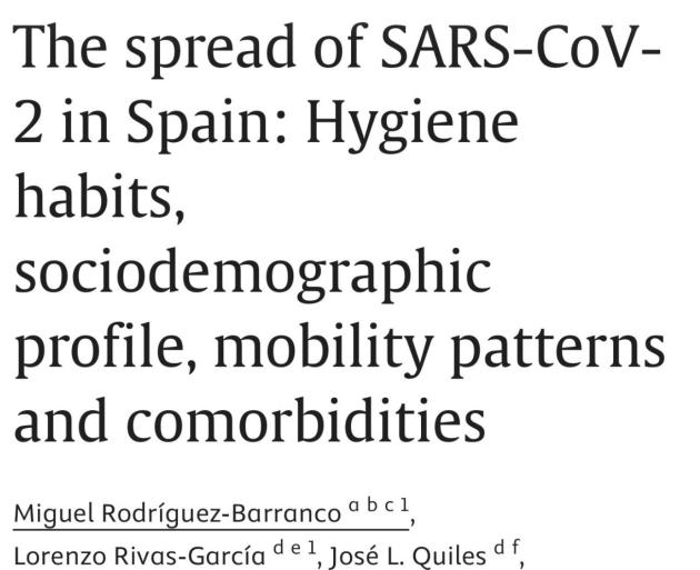 The spread of SARS-CoV-2 in Spain: Hygiene habits, sociodemographic profile, mobility patterns and comorbidities
