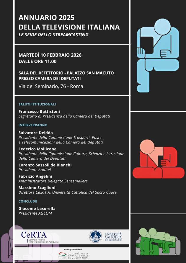 Televisione, Annuario 2025 "Le sfide dello streamcasting", presentazione alla Camera il 10 febbraio