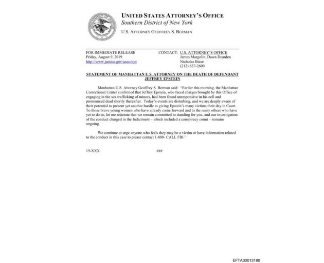 Epstein Files, morte Jeffrey anticipata