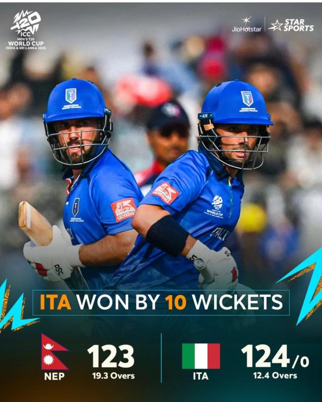 Storica vittoria per l&rsquo;Italia, primo successo all&rsquo;ICC Men&rsquo;s T20 World Cup 2026, Nepal battuto per 10 wicket a Mumbai