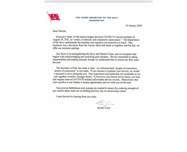 Scuse formali Marina Usa vaccino Covid