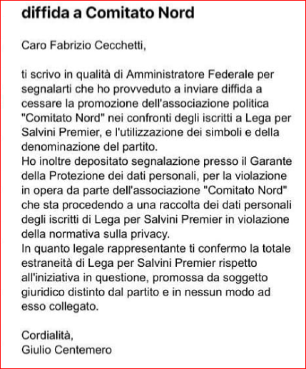 Salvini diffida Bossi:"'Comitato Nord' non può usare simboli e nome Lega"